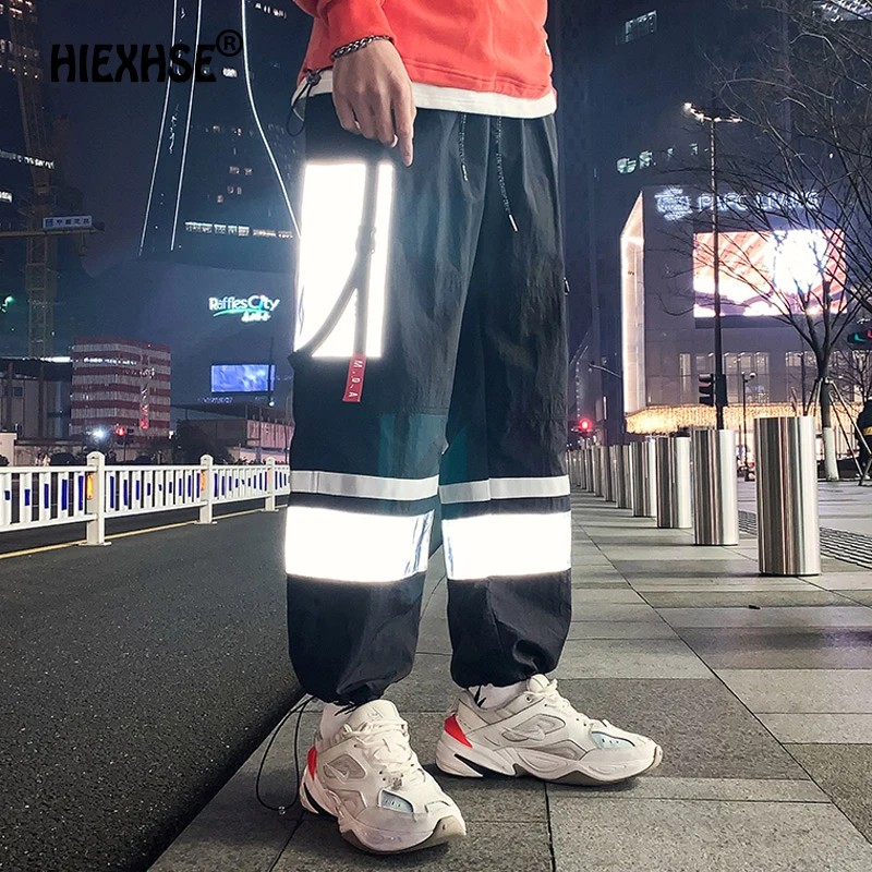

New Multi Pockets Cargo Pants Men Harajuku Casual Track Trouser Hip Hop Streetwear Pants Joggers Reflective Color Patchwork Men