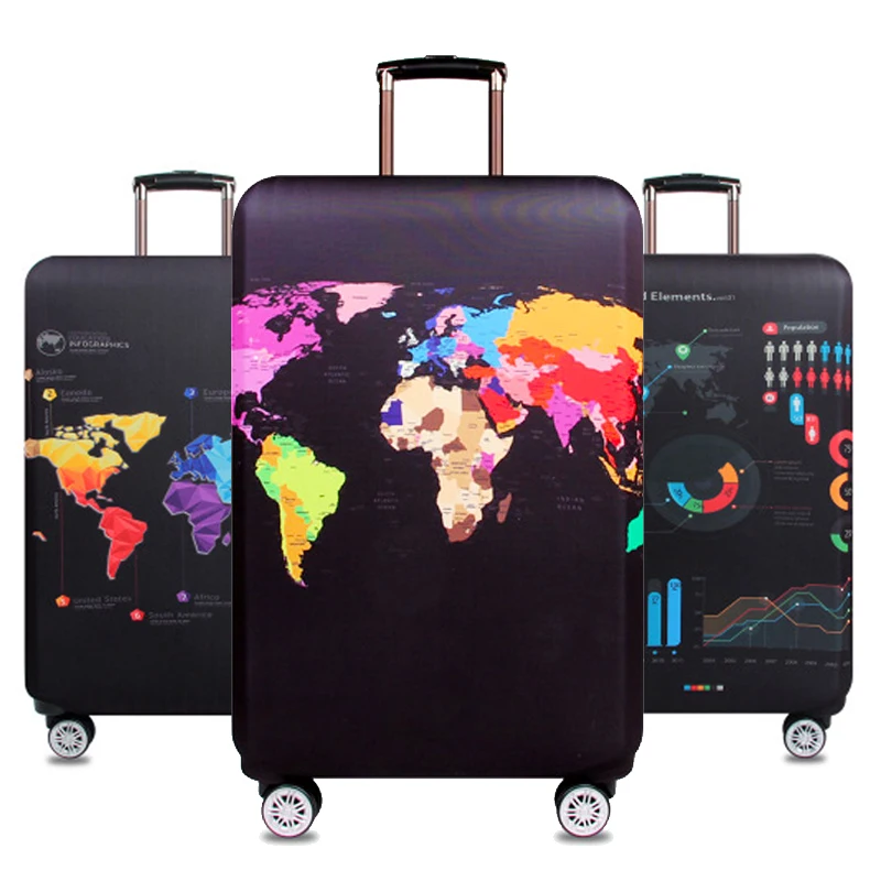 World Map Travel Luggage Suitcase Protective Cover Trolley Baggage Bag Cover Men's Women's Thick Elastic Case For Suitcase 272 luggage cover
