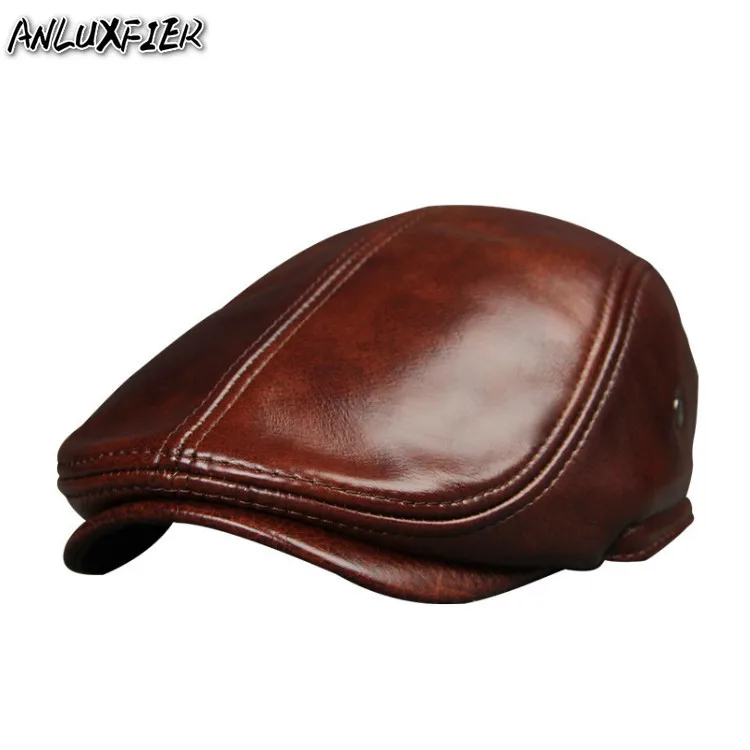 

B-7232 New Adult Genuine Leather Hat Cowhide Visor Hats Men's Adult Leather Cap Spring Autumn Winter Cotton Visor Caps