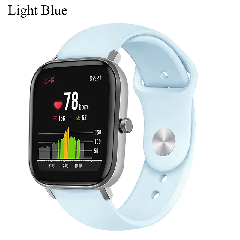 Ремешок BOORUI Amazfit GTS из чистого цветного силикона 20 мм ремешок Amazfit ремешок Bip для Xiaomi Huami Amazfit GTS/GTR 42 мм ремешок для часов - Цвет: Light blue