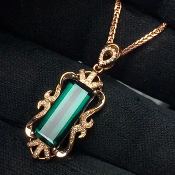 

Fine Jewelry Real 18 K Natural Bluish Green Tourmaline 5.3ct Brazil Origin Diamonds Gemstone Diamond Women's Pendants Necklaces
