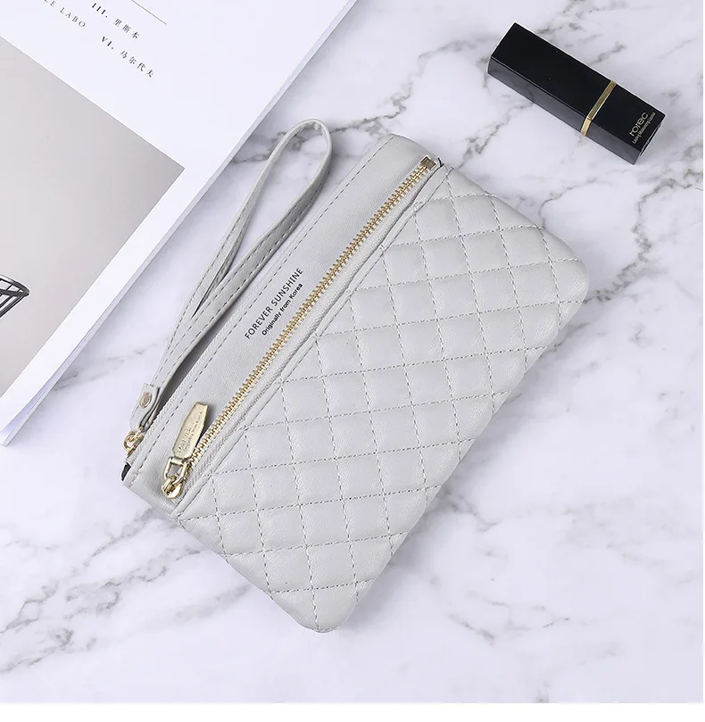 Western Style Wallet Ladies Long New Zipper Simple Solid Color Rhombus Thin Multi-function Large-capacity Clutch Women Purses