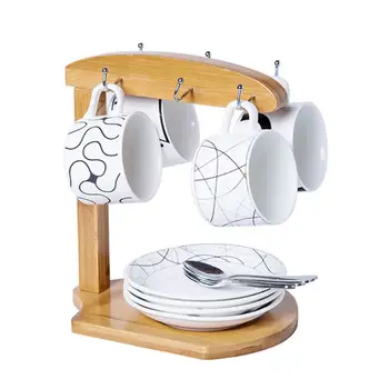 

Bamboo Coffee Cup Holder Mug Rack Holds 6 Mugs for Coffee Mugs Saucer Display 11UA