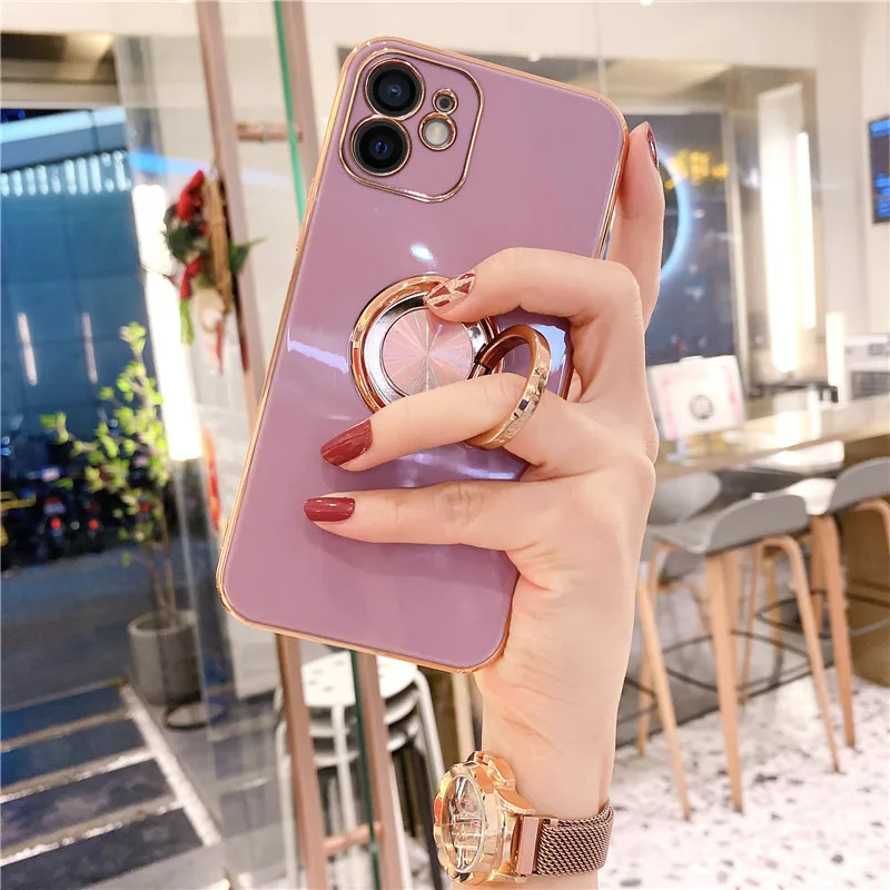 Soft Plating Ring Holder Phone Case For iPhone 12 11 Pro Max 12Mini XS Max XR X 7 8 Plus SE 2 12Pro 13 11 Shockproof Stand Cover phone cases for iphone 11 Pro Max 