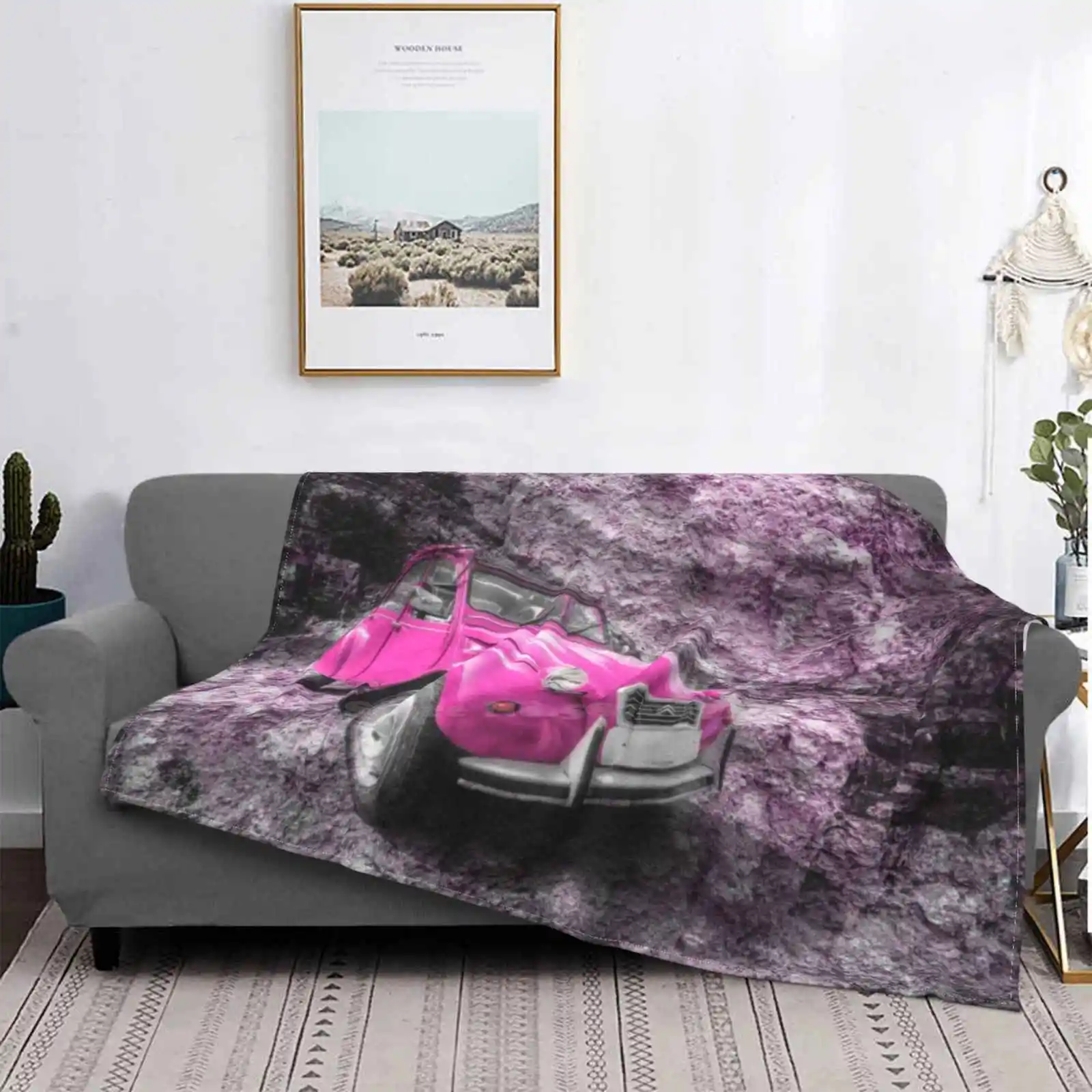 Rosa 2Cv Divano Letto Confortevole Di Alta Qualità Coperta Morbida 2Cv Auto Rosa Auto Diana Porta Convergente Gaverne Cornovaglia Cornish Beach