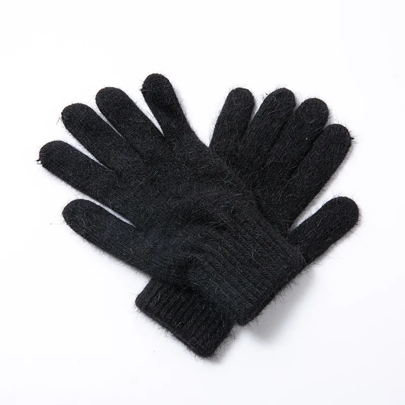 Осенне-зимние теплые вязаные мужские и женские перчатки из кроличьего меха, уплотненные эластичные волшебные перчатки с пятью пальцами