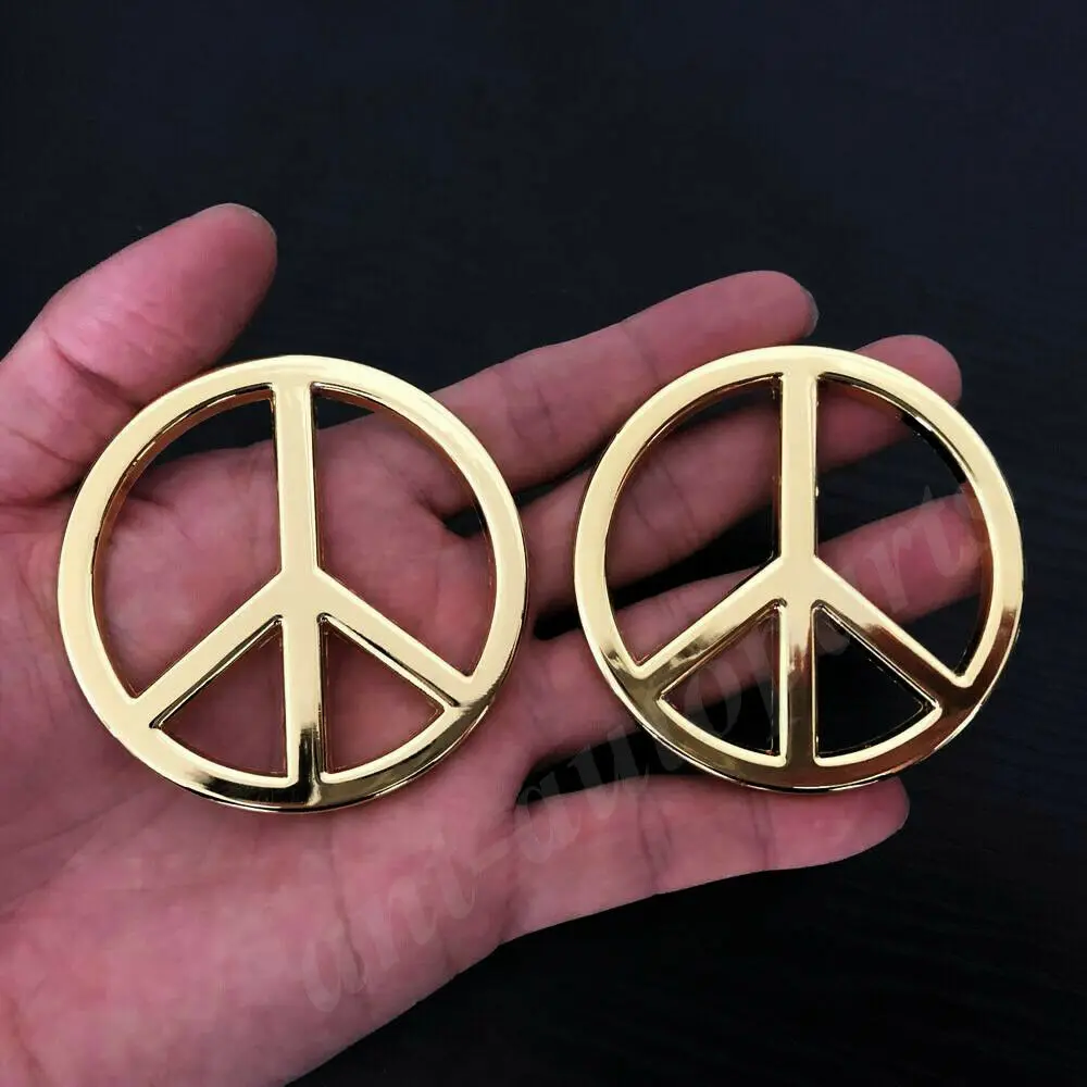 

2pcs 3D Metal Golden Peace Sign Anti-war Car Trunk Emblem Badge Decal Sticker