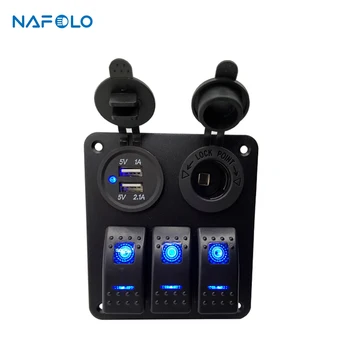

3 Gang Car Marine Boat LED Rocker Switch Panel Waterproof Cigarette Socket Dual USB Port 12V Outlet Switch Panel