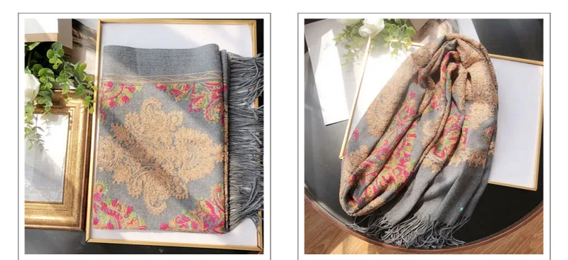 Пашмина кашемировая шаль, большой размер Цветочный вышитый Пейсли шарф, пончо и накидки, фуляр femme musulman, роскошный головной шарф