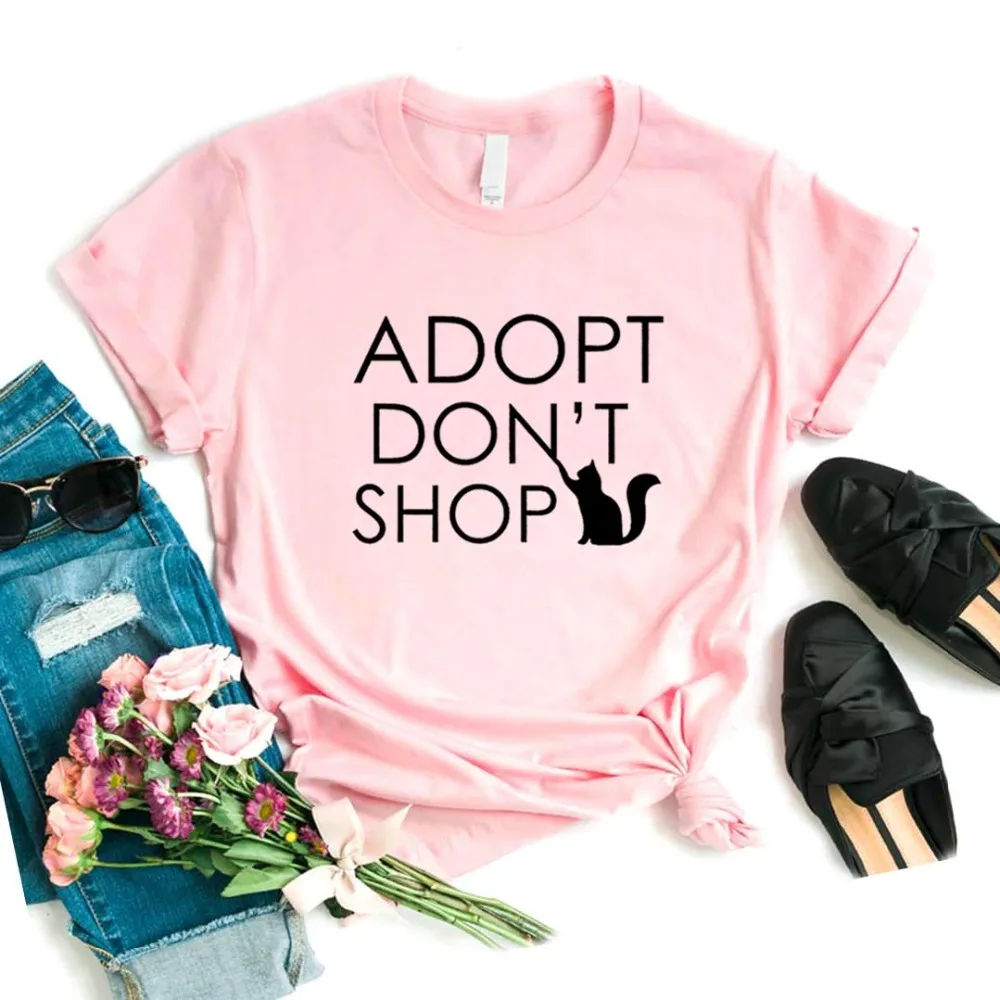 Adopt Don't Shop Save animals Cat, женские футболки, хлопковая Повседневная забавная футболка для леди, Йонг, топ, футболка, хипстер, 6 цветов, NA-894
