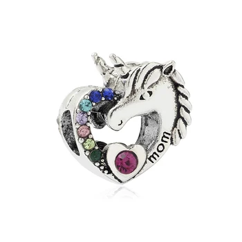 

New Original Alloy Bead Multi Color CZ Unicorn Charm Animal Cartoon Fit Bracelet Bangle DIY Women Jewelry