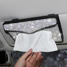 Хрустальный Алмазный автомобильный тканевый ящик для солнцезащитного козырька кожаный Авто Подвесная коробка из ткани Алмазный солнцезащитный чехол для девочек автомобильные аксессуары