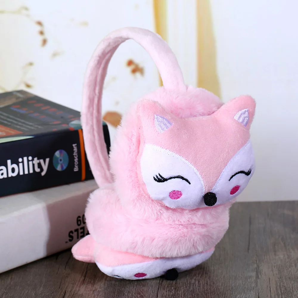 Kawaii/Детская повязка на голову; зимняя уличная теплая Ушная повязка с рисунком лисы; плюшевые толстые мягкие регулируемые наушники; Аксессуары для девочек