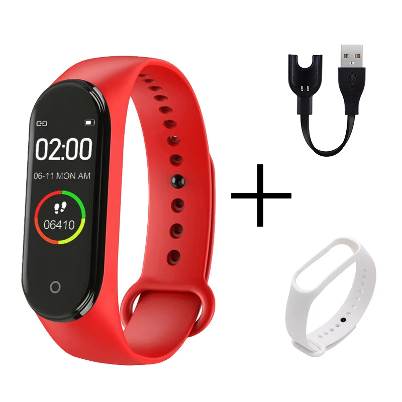 Умный Браслет M4, пульсометр, кровяное давление, здоровье, водонепроницаемые, умные наручные часы с Bluetooth, для мужчин и женщин, браслет, фитнес-трекер - Цвет: red white