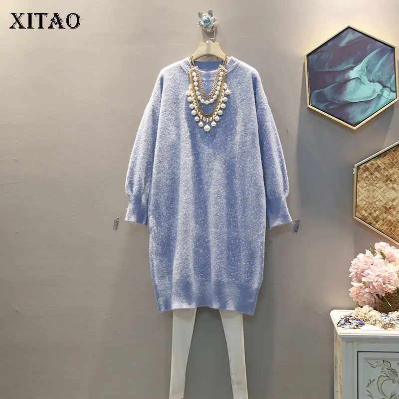 XITAO Tide Sequin индивидуальное трикотажное платье для женщин, плюс размер, Корейская Свободная Женская одежда, осенний и зимний пуловер ZLL4449