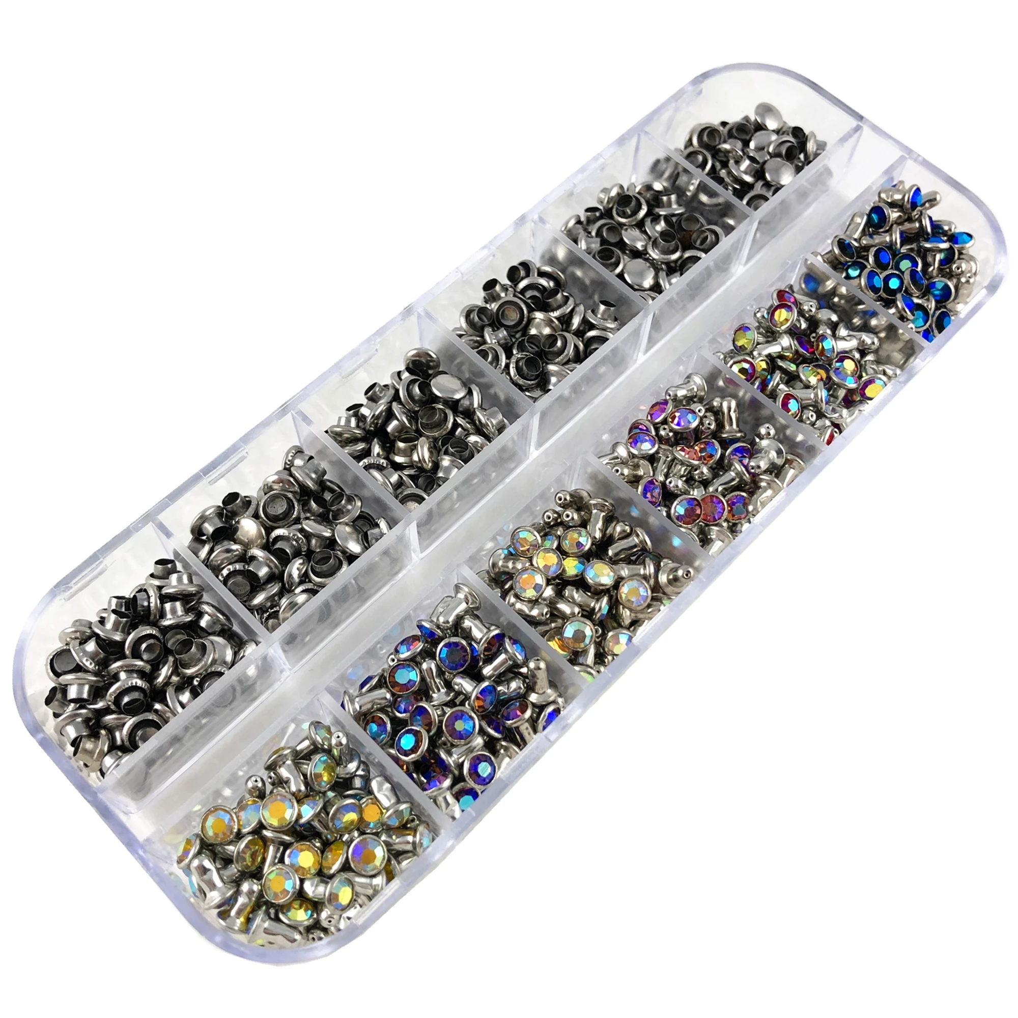 

YORANYO 300 Sets 4MM CZ++ Aurora Borealis Crystal Rivets Silver Plated Mixed AB Color Spots Studs fit for Leather-Crafting