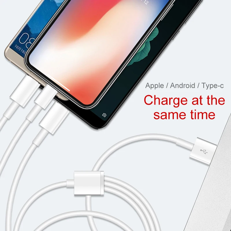 3 в 1 type C 8Pin Micro USB кабель для iPhone XS XR X 8 7 6 6S Plus iOS 10 9 8 samsung для huawei USB кабели для быстрой зарядки шнур