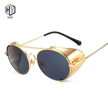 

New Retro Round Metal Sunglasses Steampunk Men Women Brand Designer Glasses Oculos De Sol Shades UV Protection Oculos UV400