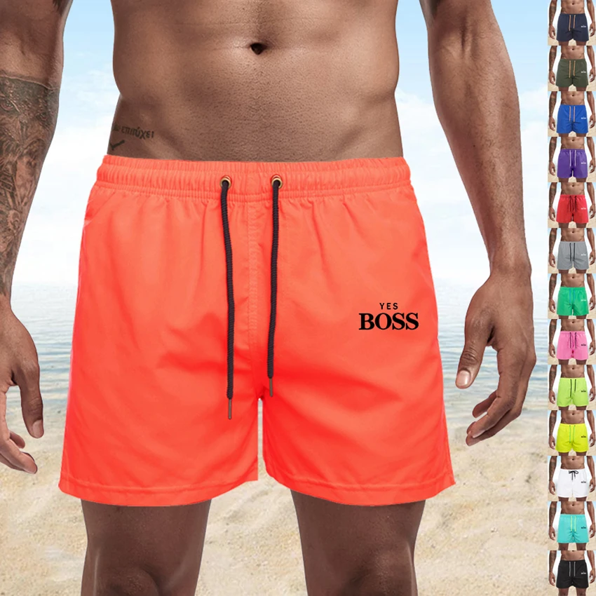 Pantalones cortos de secado rápido con bolsillo para hombre, bañadores, ropa de playa, Boxer de Surf, Brie