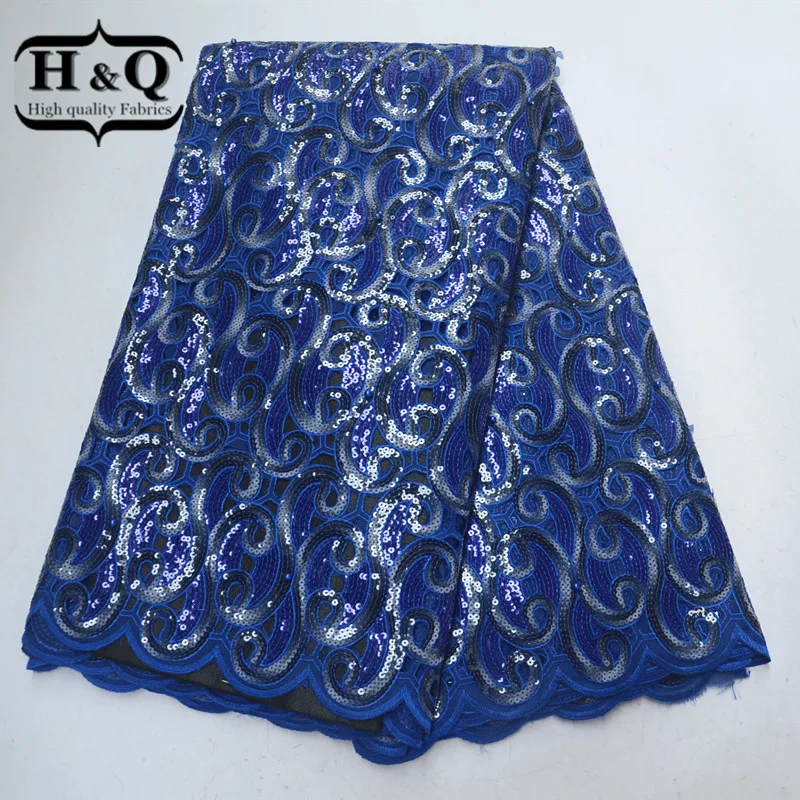 

Royal Blue African Lace Fabric Hollow Design Organza Lace Fabric Nigerian Beaded Lace Fabric with Sequins 5Yards/pcs For Women