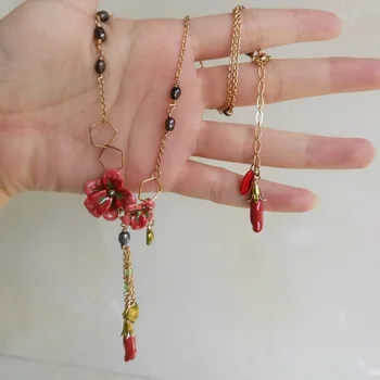 

2020 New Arrival Sale Moana Choker Kolye Hand Painted Enamel Glaze Lilies Flower Tassel Sweater Necklace Female Leaves Of Pearl