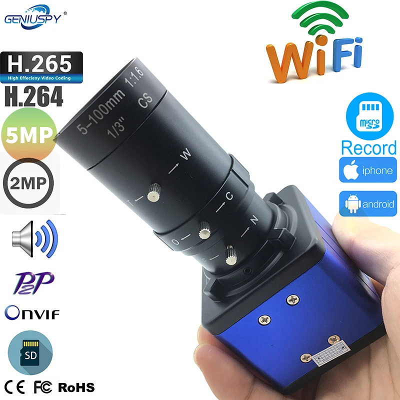 5-100Mm Obiettivo Zoom Manuale 1920P 1080P Camhi Mini Wifi Box Telecamera Ip Industria Audio Sicurezza Wireless P2P Cctv Slot Per Schede Tf