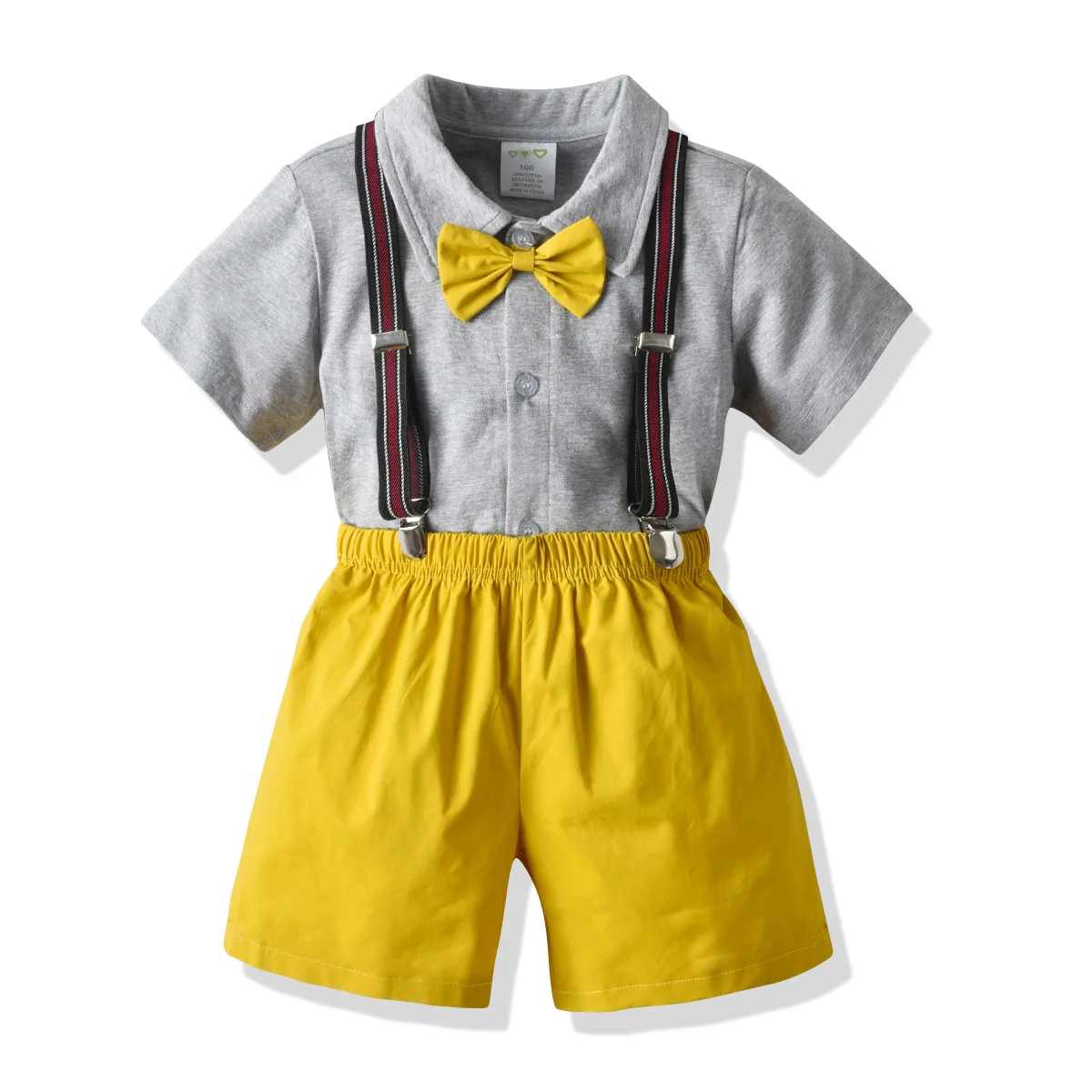 

Summer Boys Suit for Birthday Party Formal Boy Costume Set for Wedding Tiny Cotton Children Clothing Tie Shirt and Shorts Suits