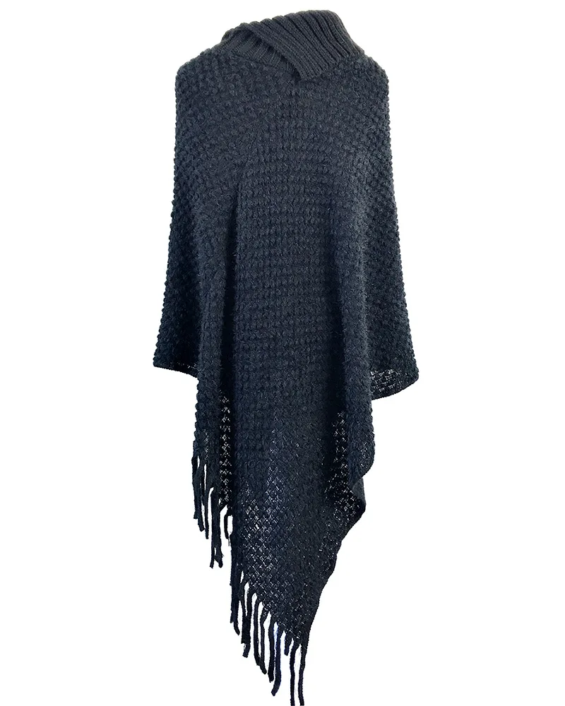 Autumn Tassel Poncho Capes Women Knitted Swing Wrap Pullover Poncho Loose Cloak Scarf Winter Long Wrap Swing Sweater Ladies