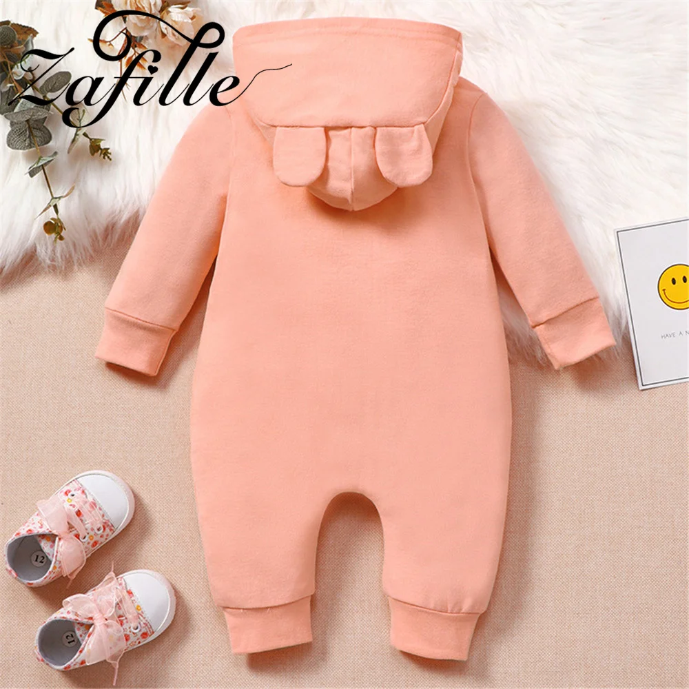 Warm Baby Bodysuits  ZAFILLE 100% Cotton Newborn Baby Clothes Solid Hooded Zipper Jumpsuit Rompers Toddler Newborn Boy Girl Cartoon Dinosaur Costume Newborn Sailor Romper Girls Boy Costume Anchor