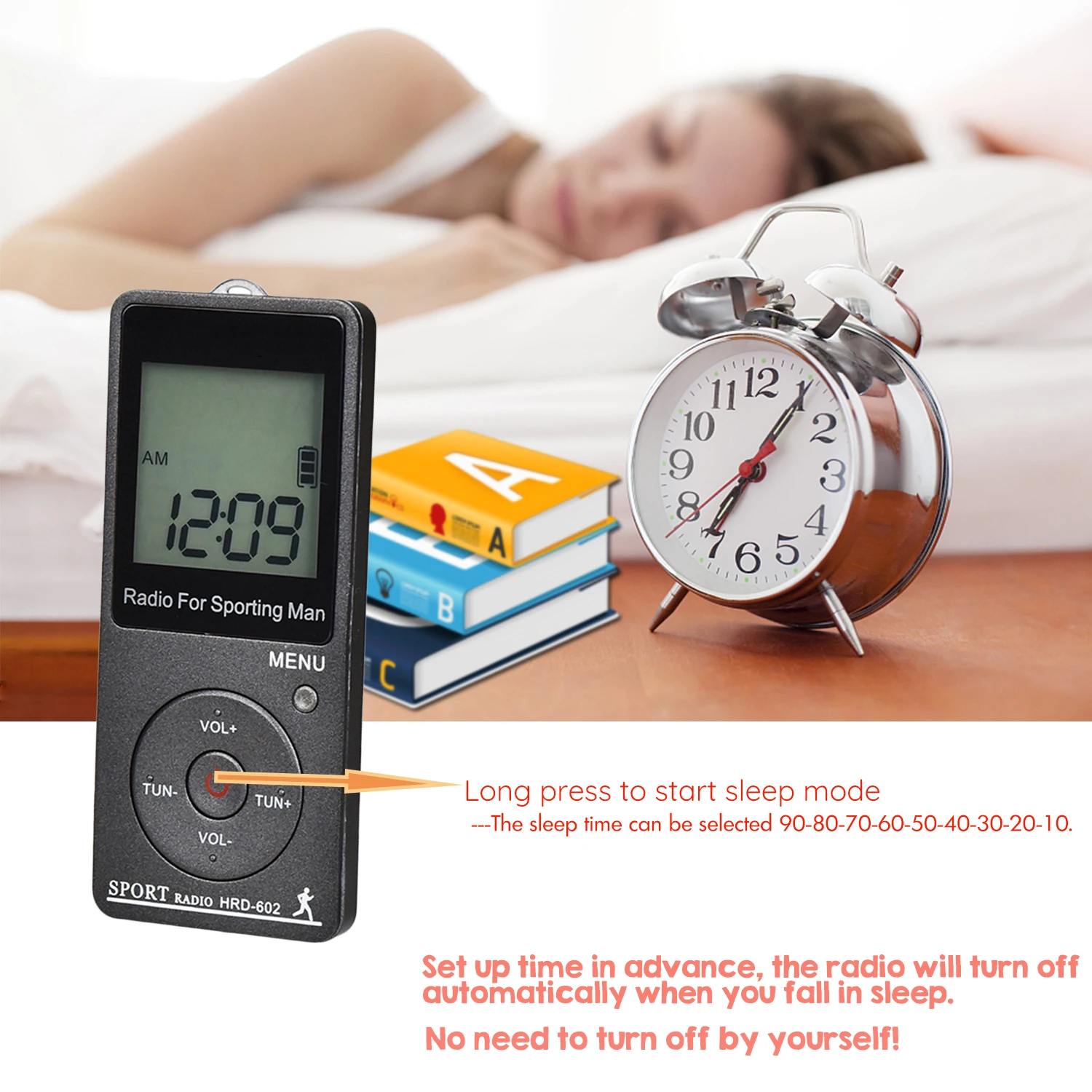 JINSERTA Portable Radio FM/AM Receiver with LCD Display Lock Button Earphone Mini Pocket Radio Support Fully Automatic Search