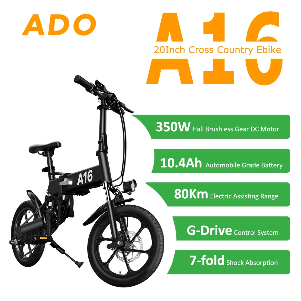 Bicicleta eléctrica con motor de 350W y velocidad máxima de 25 km/h, bici  de montaña, 16 pulgadas, portátil, , para Ciudad, modelo ADO  A16|Bicicleta eléctrica| - AliExpress
