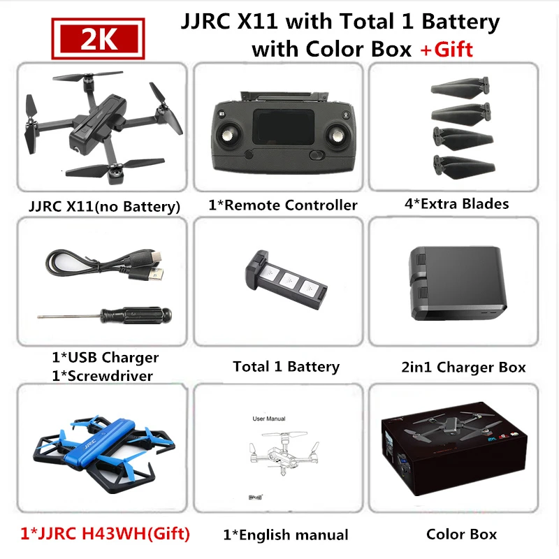 JJRC X11 gps Радиоуправляемый Дрон Квадрокоптер с 5G WiFi 2K HD камера 20 минут Летающий бесщеточный Квадрокоптер Следуйте за мной Дрон VS B4W F11 - Цвет: B1 Color Box