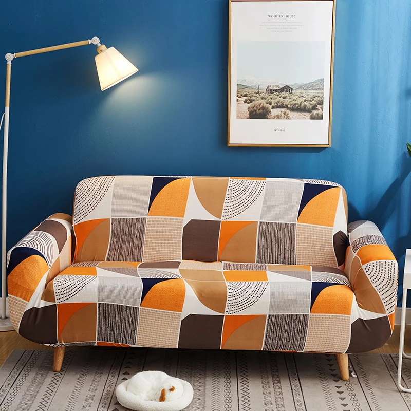 

Geometric Printing Household Sofa Cover Non-slip Polyester Couch Cover for L-shaped Sofa 1/2/3/4 Seat Slipcover