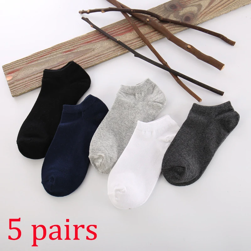 Style A 5 пар/лот, весенне-летние мужские хлопковые короткие носки для мужчин, деловые повседневные однотонные короткие мужские носки, носки-Тапочки - Цвет: Style A