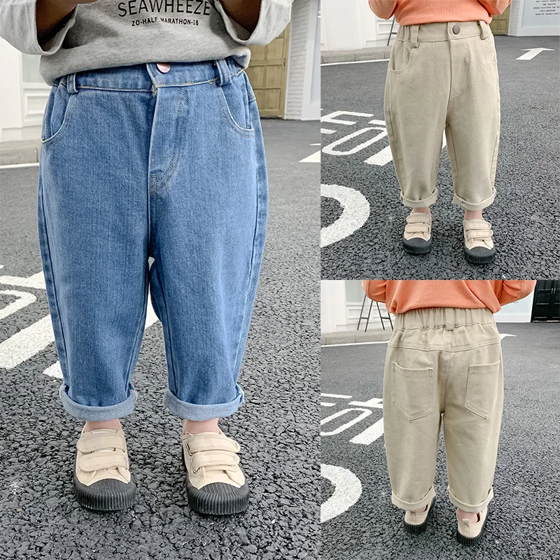 US Bud Mommy BOY'S Denim Trousers Autumn Clothing Trousers Children Versatile Solid Color Pants Male Baby Loose-Fit Western Styl