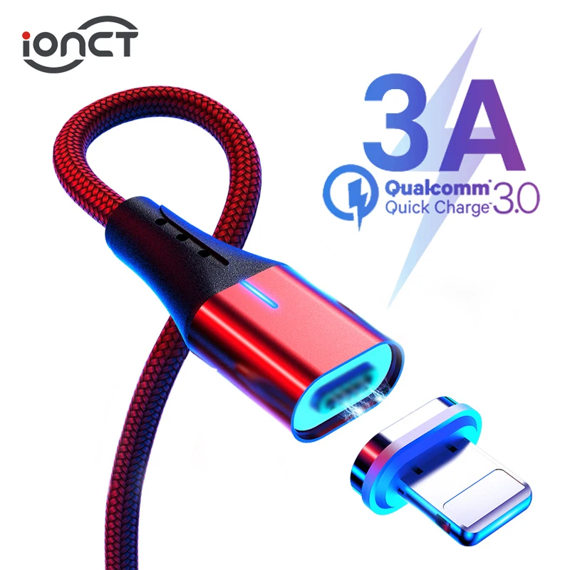 Магнитный зарядный кабель iONCT 3A для iPhone 6 7 8 X XR XS iPad mini провод шнур Быстрая зарядка мобильный телефон Магнитный кабель USB для передачи данных