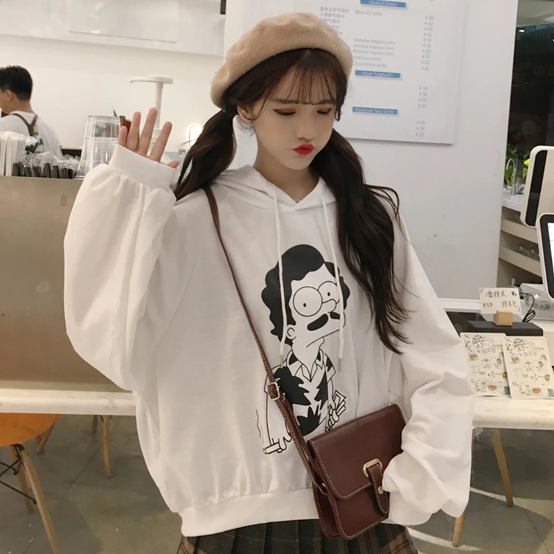 Женские толстовки на осень и зиму в Корейском стиле Ulzzang Harajuku, флисовая толстовка с длинными рукавами, худи для девочек, топы с капюшоном