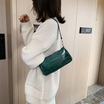 

2020 Hot Sale Retro Leather Handbag Women Crocodile Leather Shopping Totes Office Ladies Elegant Solid Color Women Shoulder Bag
