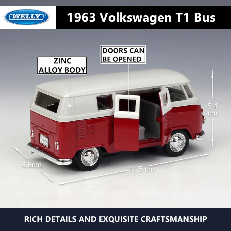 WELLY 1:36 Volkswagen 1963 T1 автобус сплав модель автомобиля машина Моделирование Коллекция игрушек Выдвижной Автомобиль Коллекция подарков