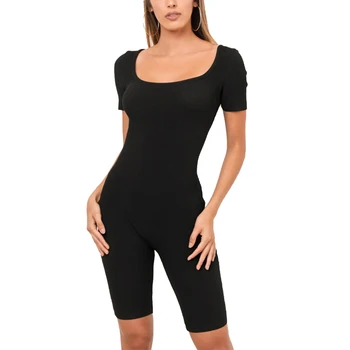 

2020 New Women's Casual Sports Jumpsuit Short Sleeve Bandage Backless Solid Skinny Romper