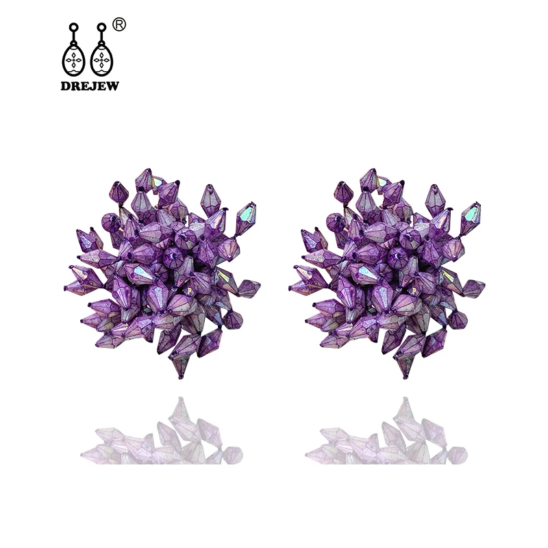 

DREJEW Purple White Yellow Flower Statement Earrings Sets 2019 925 Crystal Alloy Stud Earrings for Women Wedding Jewelry HE6721