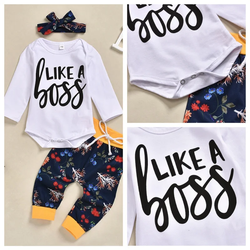 1 Одежда для новорожденных малышей как с надписью Boss боди; штаны повязка на голову, 3 предмета в комплекте одежда для маленьких мальчиков