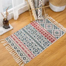 Ретро богемный ручной тканый ковер с бахромой, хлопковый льняной прикроватный коврик, нескользящий моющийся геометрический Коврик для гостиной, спальни