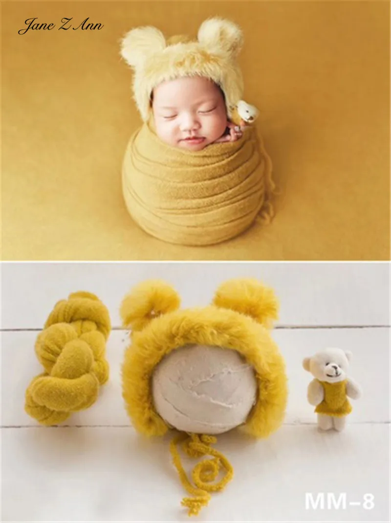 yellow hat doll wrap Джейн Z Ann новорожденный шляпа эластичный Пеленальный Медведь кукла фон Близнецы Студийная фотосъемка комбинация реквизит - Цвет: yellow hat doll wrap