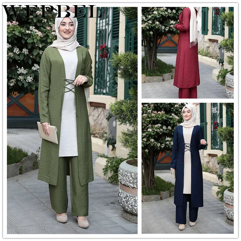 WEPBEL Women's Muslim Long Dress Abaya 3 Pieces Set Robe + Pants Middle East Islamic Arab Prayer Clothing | Тематическая одежда