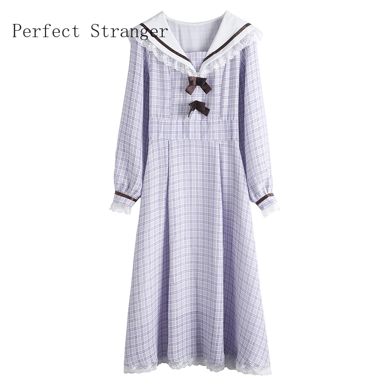 2020 Autumn Winter New Arrival Hot Sale Turn Down Collar Long Sleeve Plaid Women Long Dress