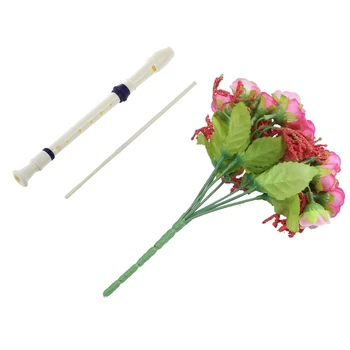 

1x Students Plastic 8 Holes Soprano Recorder Flute Beige Blue with Cleaning Stick & 21Pcs Artificial Rose Flower Bouquet Heads