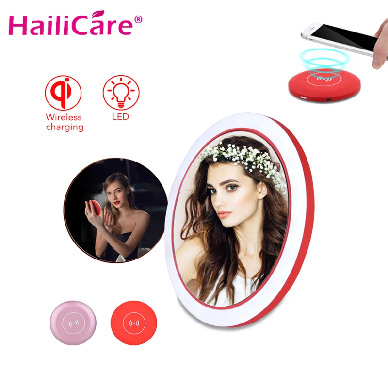 

Multifunctional Portable LED Circular Cosmetic Mirror with USB Wireless Charging Base Women Makeup Illuminated Mirror Tools