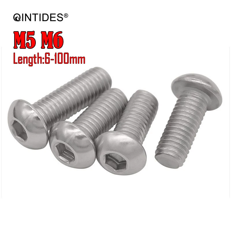 Винты с шестигранной головкой QINTIDES M5 M6 винты из нержавеющей стали 304/316 круглой