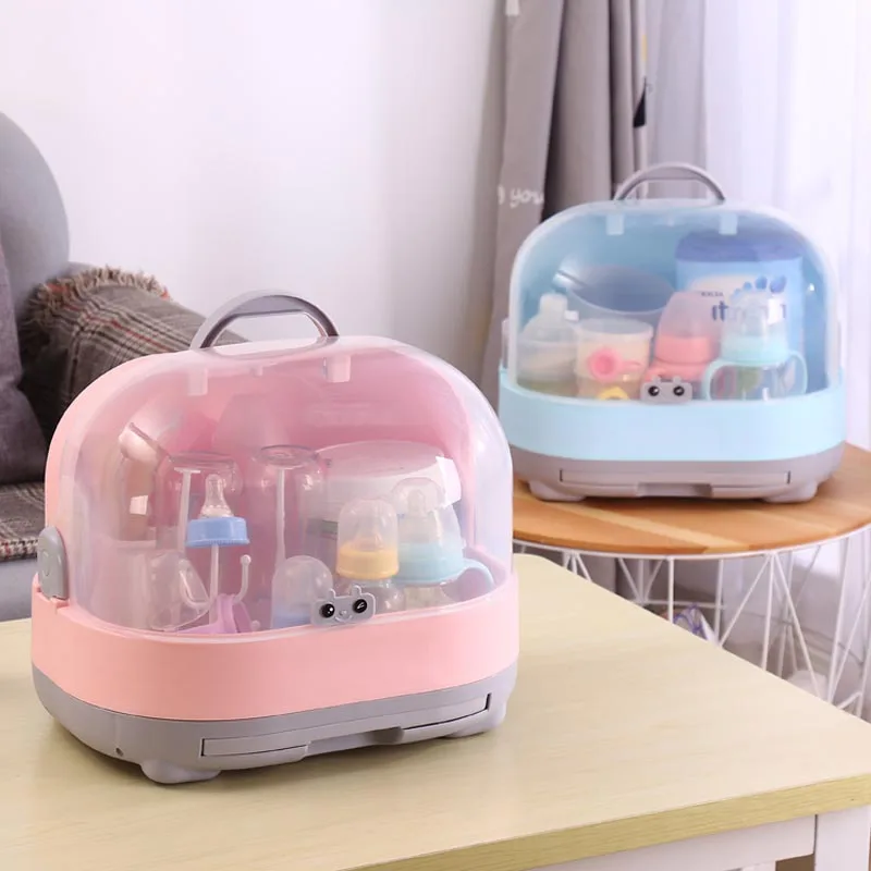 Anti Dust Baby Bottles Storage Box Drying Rack Plastic Tableware Dry Case Cleaning Dryer Drainer Storage Container
